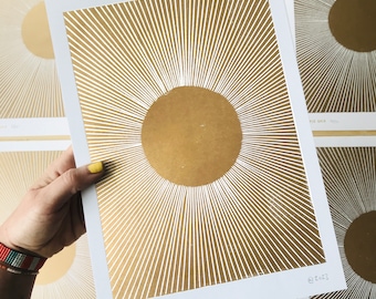 Linocut print Eclipse gold | Limited edition