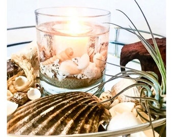 XL Gel Candle with Ocean Rain Aroma & Real Sea Shells and Sand from Florida