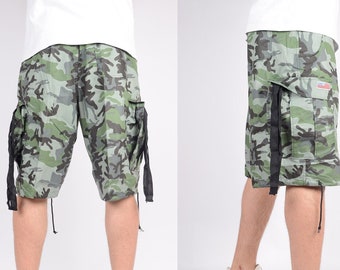 Unisex Basic UFO Shorts #450 Green Grey Camouflage Short - Oversized Y2k Classic multi pocket Cargo Summer camo parachute Beach Windshort