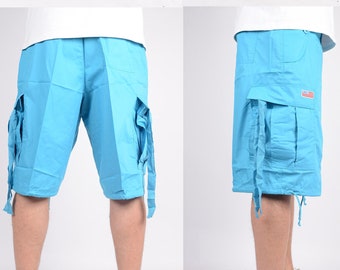 Unisex Basic UFO Shorts #012 Turquoise Blue Cargo Summer Short - Oversized Y2k Classic multi pocket Cargo Summer parachute Beach Windshort