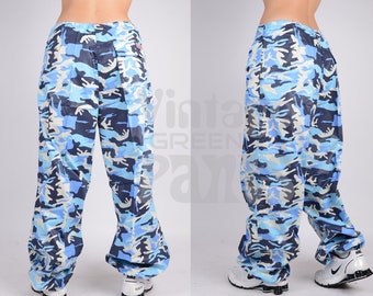 Woman Blue camo Baggy parachute pants from 90's