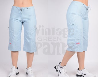 Beach Blue Micro twill soft Cropped Drawstring Pant - Baggy girly Y2k UFO Parachute Wind Cargopants