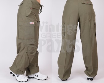 Vintage olive green baggy cargo parachute pant  -83795_09