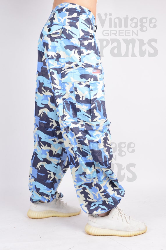 【2plan】Coil camo snap parachute pants Unisex Oversized Y2k UFO Classic Blue Army Look Camouflage