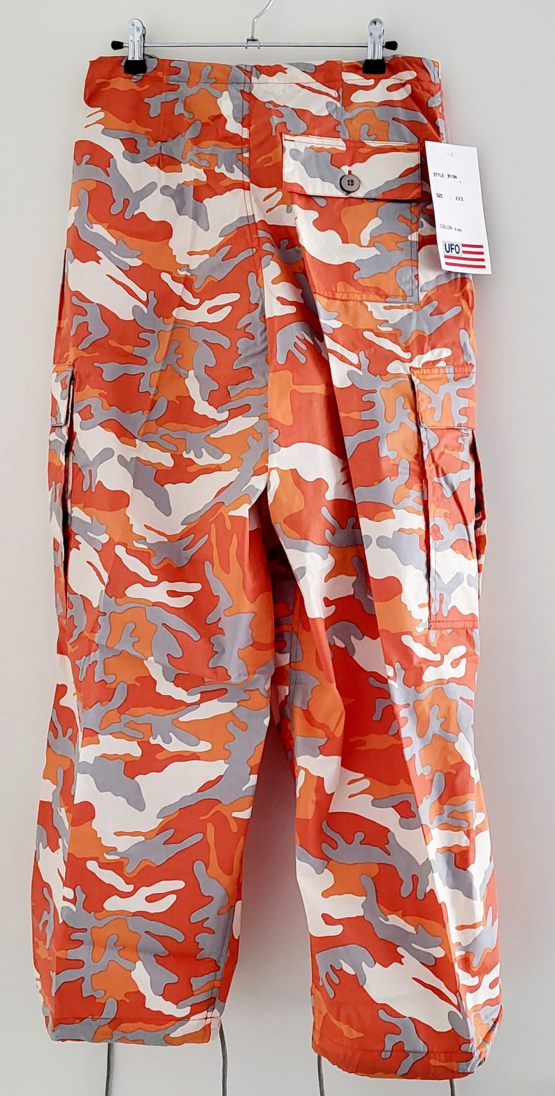 Kids retro Orange Army Camouflage XXS Baggy Unisex Oversized Y2k UFO Classic Parachute Wind Cargopants laatste kans zdjęcie 3