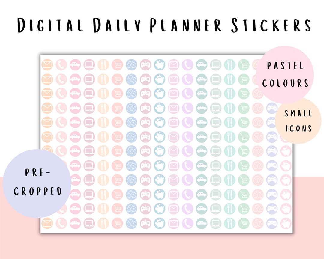 Digital Planner Stickers | Small Daily Icons | Pastel Colours ...