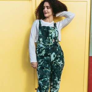 Tie-dye dungarees in green, funky overalls, summer festival