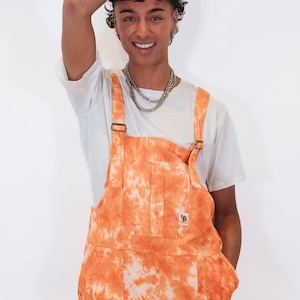 orange tie dye dungarees, quirky overalls, summer festivals
