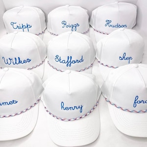 Junior Personalized Rope Hat - White with red and blue rope