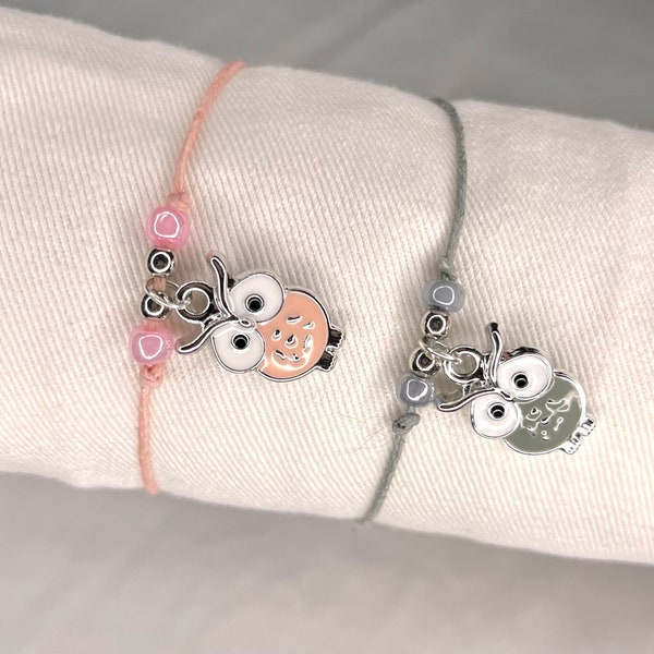 Armband mit Eulenanhänger Eule Anhänger Silber rosa grau Mädchen Armband Freundschaftsarmband Kinderarmband Geschenk