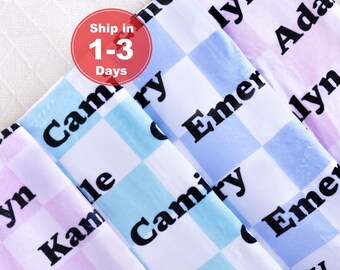 Manta Minky personalizada con diseño de tablero de ajedrez, manta retro con nombre personalizado