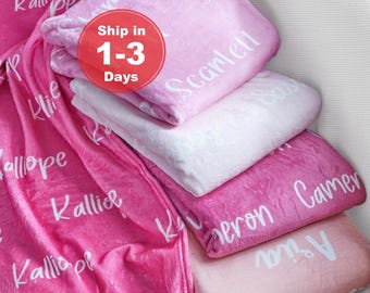 Gepersonaliseerde pluche minky deken, plaid met eigen naam.