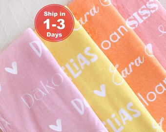 Couverture Minky personnalisée, prénom et cœurs, cadeau pour bébé/enfant