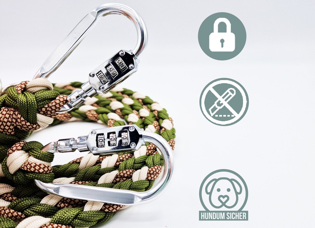 Anti-theft Dog Leash Made of Paracord Lockable With Padlock green/beige ...