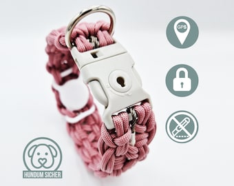 GPS tracker dog collar | hidden Apple AirTag holder | optional anti-theft protection [pale pink]