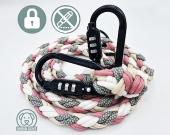 Anti-theft dog leash made of paracord - lockable with lock [pink, beige, grey & white]