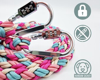 Anti-theft dog leash made of paracord - lockable with lock [blue/pink/beige]
