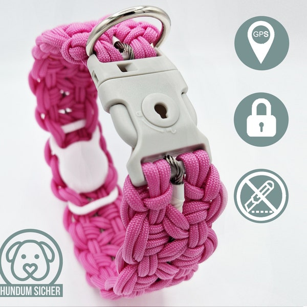 GPS Tracker Dog Collar | hidden Apple AirTag holder | optionally with theft protection [pink]