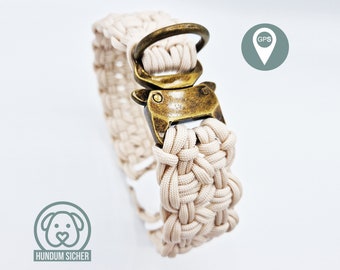 GPS-Tracker-Hundehalsband | optional mit versteckter Apple AirTag Halterung [Beige & Messing]