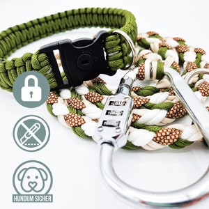 Anti-theft dog leash and collar set - lockable with lock [green/beige/brown/white]