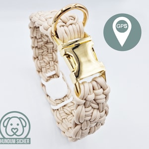 GPS-Tracker-Hundehalsband | versteckte Apple AirTag Halterung | optional mit Diebstahlschutz [beige]