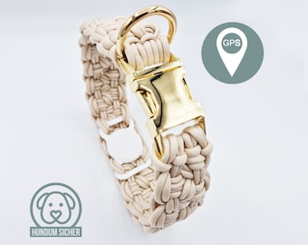 GPS tracker dog collar | hidden Apple AirTag holder | optional anti-theft protection [beige]
