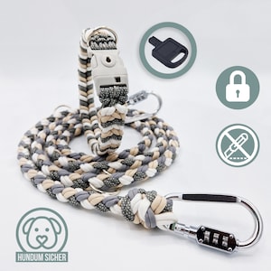 Anti-theft dog leash and collar set - lockable with lock [beige/white/grey]