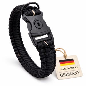 Abschließbares Hundehalsband Schwarz – Paracord mit Schloss & Stahlseil, Diebstahlschutz, maßgefertigt, handmade in Berlin