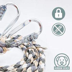 Anti-theft dog leash made of paracord - lockable with lock [beige/white/gray]