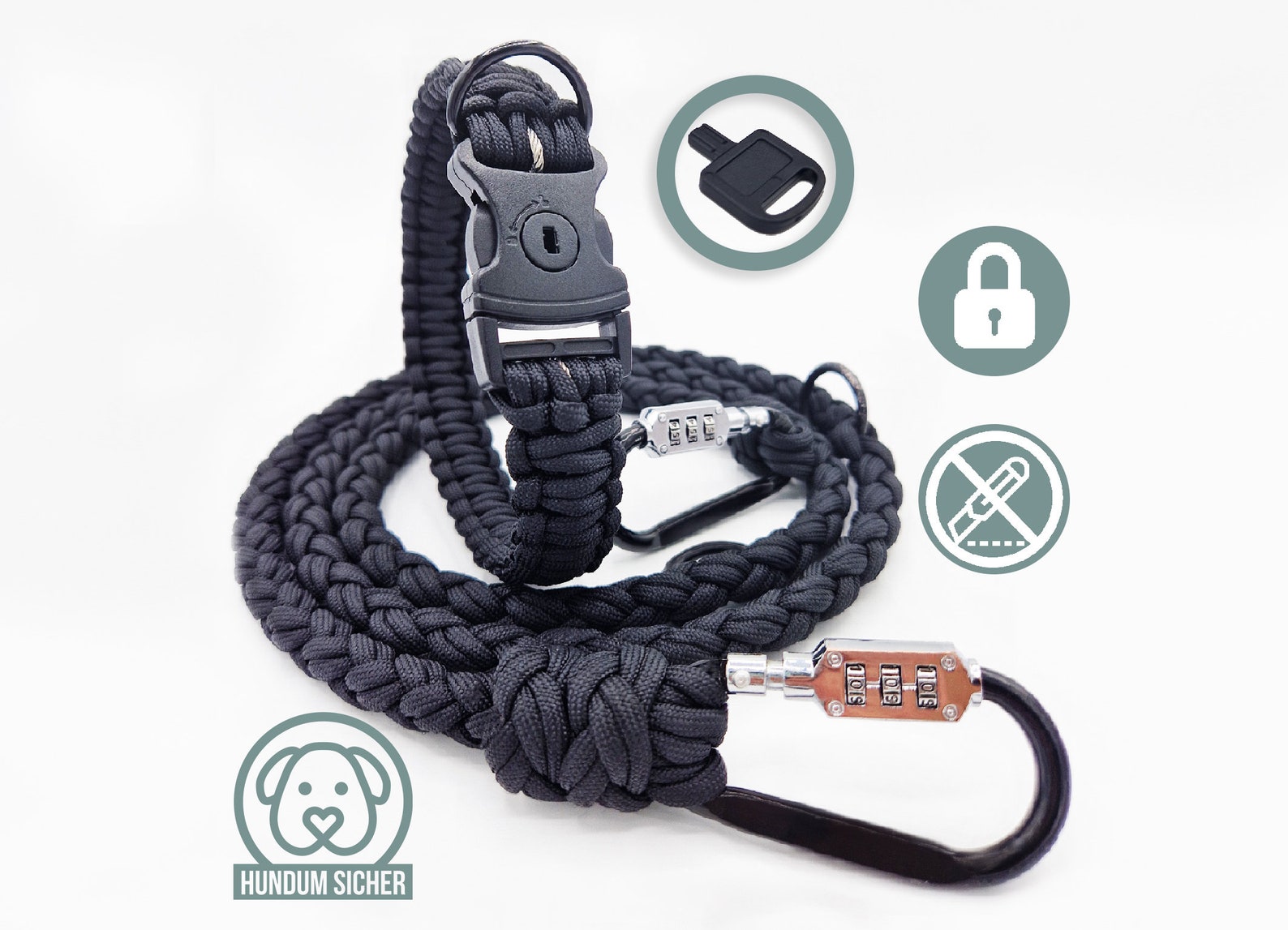 Anti-theft Dog Leash and Collar Set Made of Paracord - Lockable With ...