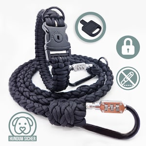 Anti-theft dog leash and collar set made of paracord - lockable with lock [black]