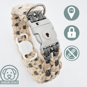 GPS Tracker Dog Collar | hidden Apple AirTag holder | optionally with theft protection [beige & gray]
