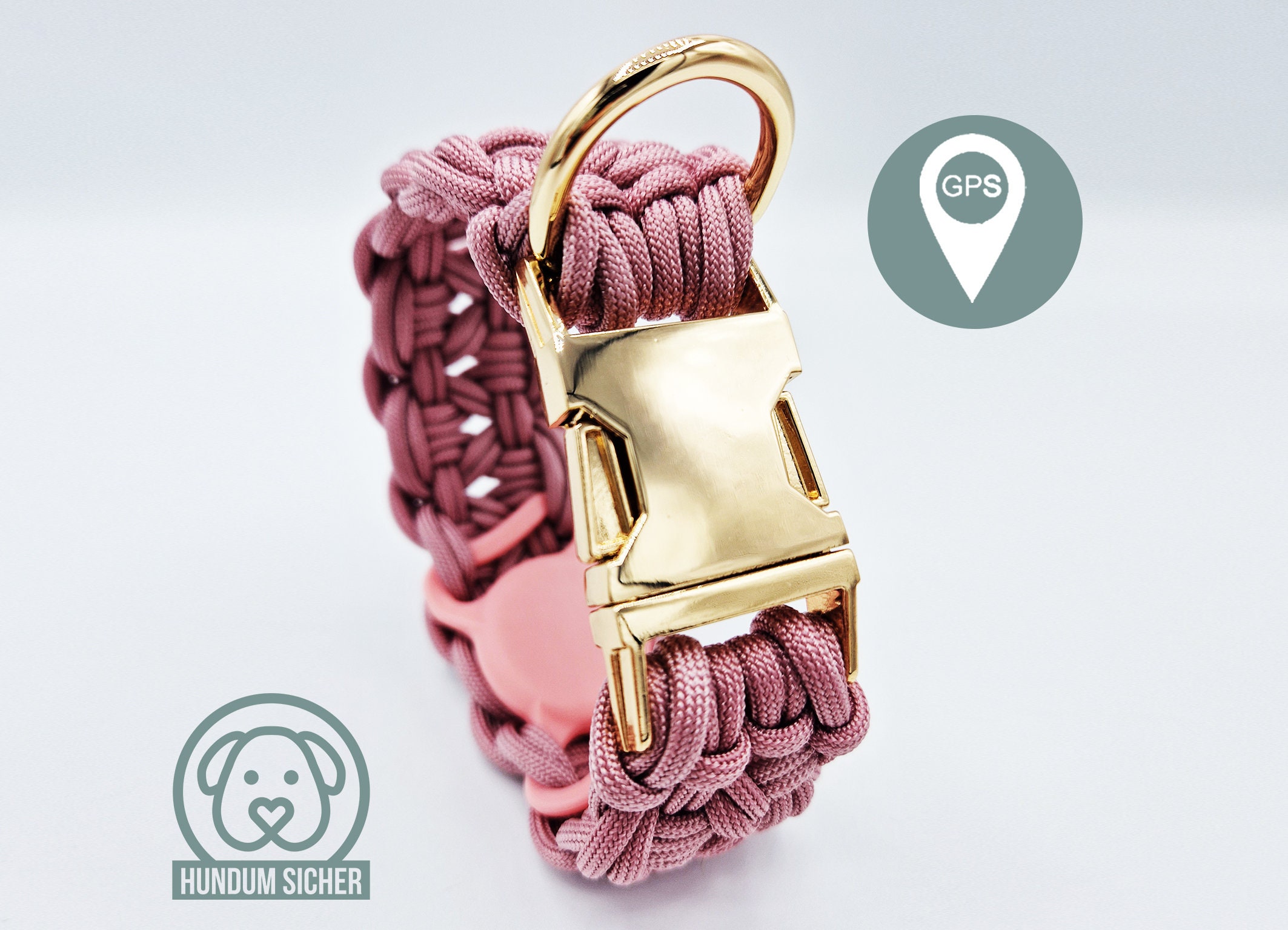 GPS Tracker Dog Collar | optional with hidden Apple AirTag holder [Old Pink & Gold]
