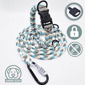 Anti-theft dog leash and collar set - lockable with lock [blue/beige/white/grey]