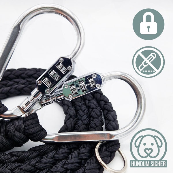 Anti-theft dog leash made of paracord - lockable with lock [black]