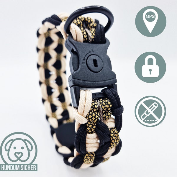 GPS tracker dog collar | hidden Apple AirTag holder | optionally with anti-theft protection [gold/beige/black]