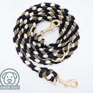 Dog leash - braided from paracord | Gold, black & beige | Adjustable length