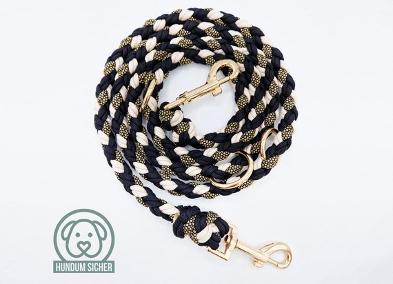 Hundeleine - geflochten aus Paracord | Gold, Schwarz & Beige | Lnge  verstellbar - Etsy.de