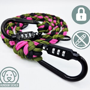 Anti-theft dog leash made of paracord - lockable with lock [Green, Pink & Black]