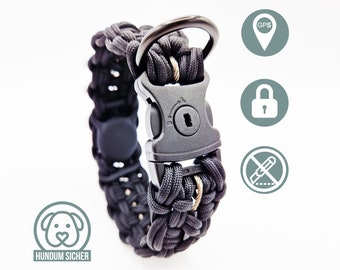 Collier de chien traceur GPS | support Apple AirTag caché | en option avec dispositif antivol [noir]