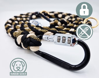 Anti-Theft Paracord Dog Leash - Lockable with Padlock [Gold, Black & Beige]