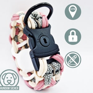 GPS Tracker Dog Collar | Hidden Apple AirTag Holder | Optional Anti-Theft Protection [Pink, Beige & Gray]