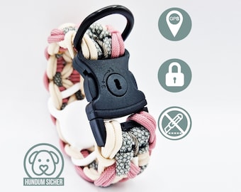 GPS Tracker Dog Collar | Hidden Apple AirTag Holder | Optional Anti-Theft Protection [Pink, Beige & Gray]