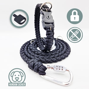Anti-theft dog leash and collar set made of paracord - lockable with lock [black]