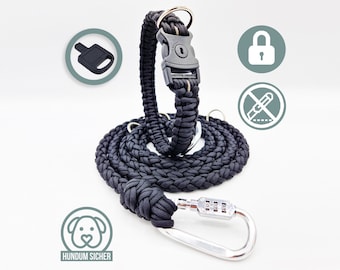 Anti-theft dog leash and collar set made of paracord - lockable with lock [black]