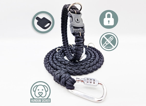 Anti-theft Dog Leash and Collar Set Made of Paracord Lockable With