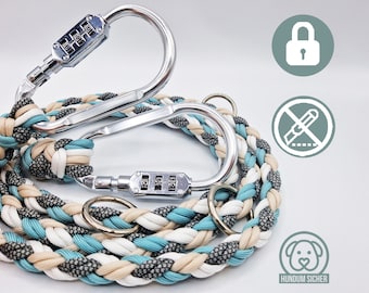 Guinzaglio antifurto per cani | intrecciato in paracord [blu, beige, grigio e bianco]