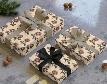 Papier cadeau rose vintage | Papier cadeau floral | Papier cadeau romantique et élégant pour les anniversaires, les mariages et les occasions spéciales