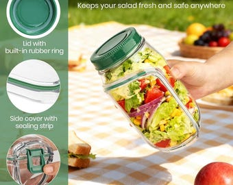Lekvrije saladepot – Tritan lunchbox in mason-Jar-stijl + dressingcapsule, GRATIS e-boek met recepten