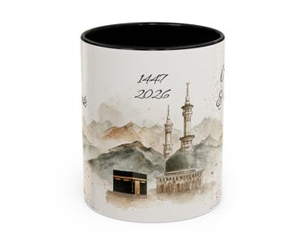 Personalised Islamic Mug | Kaaba and Masjid Nabawi Design | Custom Name and Date | Eid / Hajj / Umrah Gift | 11oz or 15oz